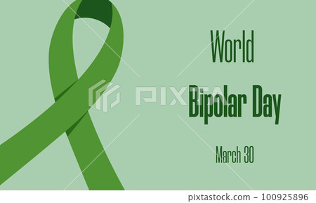 World bipolar day concept. Green awareness ribbon and text for social poster, banner, card, flyer World bipolar day concept. Green awareness ribbon and text for social poster, banner, card, flyer 100925896