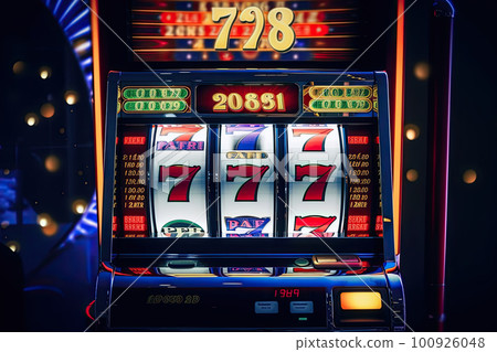 Casino slot machine with winning combination. Gambling addiction. Casino games concept. Lucky one handed bandit. Created with Generative AI Casino slot machine with winning combination. Gambling addiction. Casino games concept. Lucky one handed bandit. Created with Generative AI 100926048