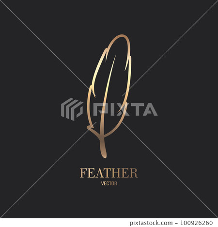 Vector Fluffy Golden Color Feather Logo Icon, Silhouette Feather Closeup Isolated. Design Template of Flamingo, Angel, Bird Feather. Lightness, Freedom Concept Vector Fluffy Golden Color Feather Logo Icon, Silhouette Feather Closeup Isolated. Design Template of Flamingo, Angel, Bird Feather. Lightness, Freedom Concept 100926260