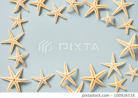 Starfishes on blue background. Summer beach vacation. Starfishes on blue background. Summer beach vacation. 100926538