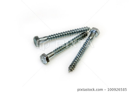 Metal silver screws for construction on a white background isolated screw, background, white Metal silver screws for construction on a white background isolated screw, background, white 100926585