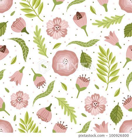 Vector seamless spring pattern with flowers, bouquets, plants Vector seamless spring pattern with flowers, bouquets, plants 100926800