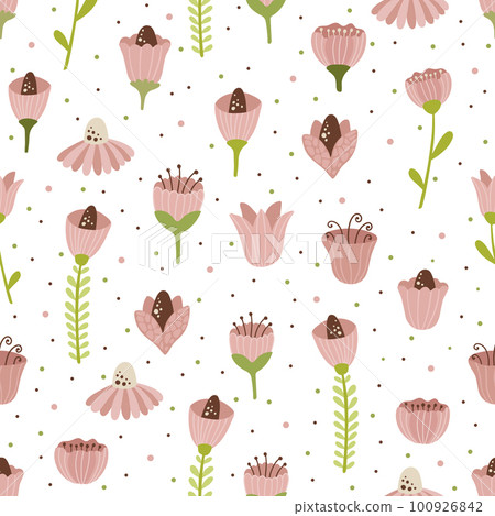 Vector seamless spring pattern with flowers, bouquets, plants 100926842