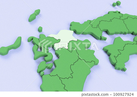 Bird View of the Japanese Archipelago Blue Sea and Green Land Prefectural Boundary Display [Fukuoka Prefecture] 100927924