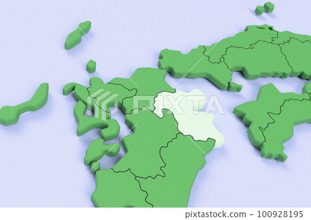 Bird View of the Japanese Archipelago Blue Sea and Green Land Prefectural Boundary Display [Oita Prefecture] 100928195