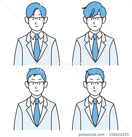 Upper body illustration set of a man wearing a suit 100928285