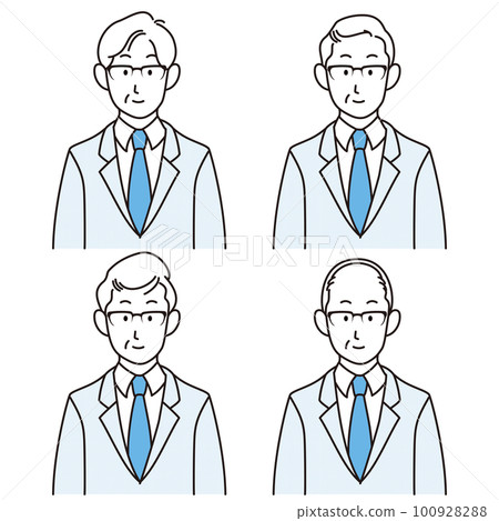 Upper body illustration set of a man wearing a suit 100928288