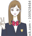 High school girl giving a peace sign 100928484