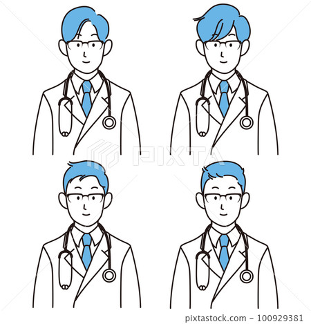 Male doctor line drawing illustration set Male doctor line drawing illustration set 100929381
