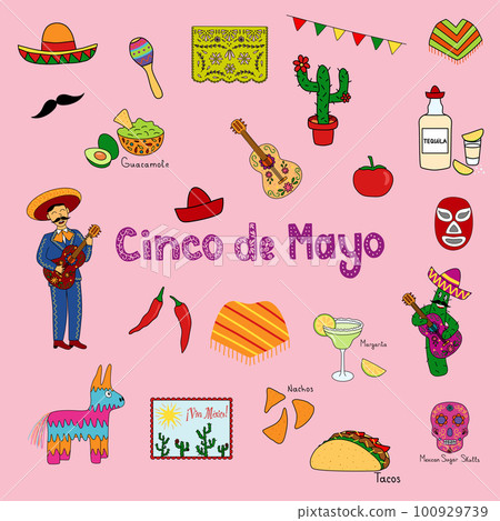 Cinco de Mayo clip art set, festive graphics ideal for Mexican themed parties, vector illustration 100929739