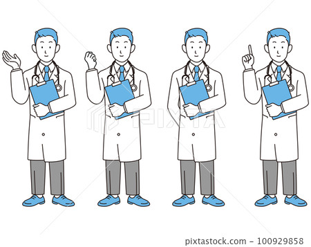 Male doctor line drawing illustration set Male doctor line drawing illustration set 100929858