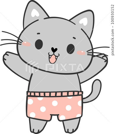 cute funny summer beach playful kitten cat in shorts cartoon animal hand drawing doodle 100930152