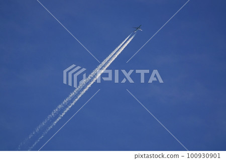 Jet aircraft and contrails illuminated by the morning sun Spring Sky only 230301am Jet aircraft and contrails illuminated by the morning sun Spring Sky only 230301am 100930901