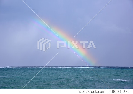 奄美大島 波濤洶湧的大海上絢麗的彩虹 奄美大島 波濤洶湧的大海上絢麗的彩虹 100931283