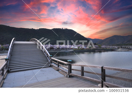 Kintai Bridge (Cherry Blossom Festival) at dusk in spring Kintai Bridge (Cherry Blossom Festival) at dusk in spring 100931536