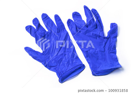Dark Blue Medical Gloves on White Background. Dark Blue Medical Gloves on White Background. 100931858