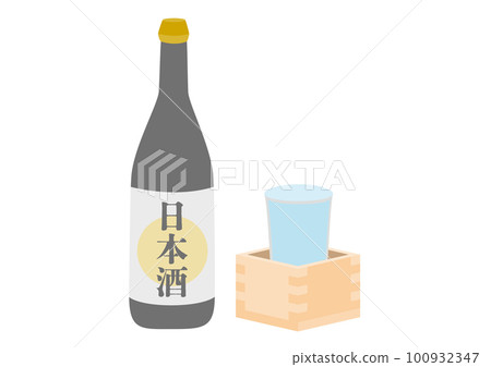 Illustration of a bottle containing sake and sake Illustration of a bottle containing sake and sake 100932347