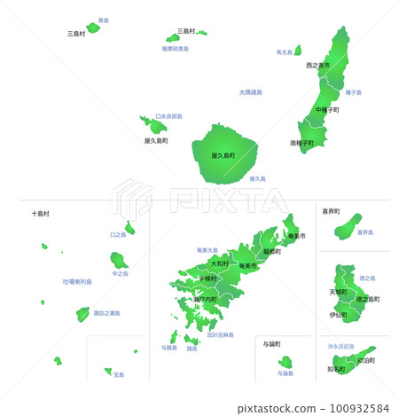 Map of remote islands and municipalities in Kagoshima Prefecture 100932584