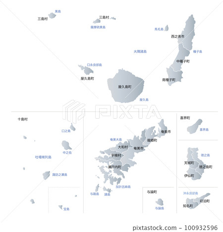 Map of remote islands and municipalities in Kagoshima Prefecture 100932596
