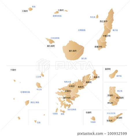 Map of remote islands and municipalities in Kagoshima Prefecture 100932599