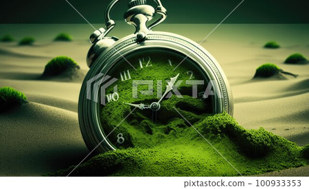 A pocket watch buried in the desert 100933353