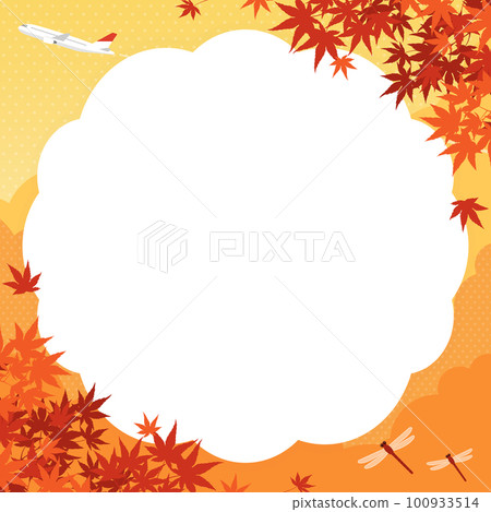 Autumn leaves, airplanes, red dragonfly flying scenery Frame/background material (square) 100933514