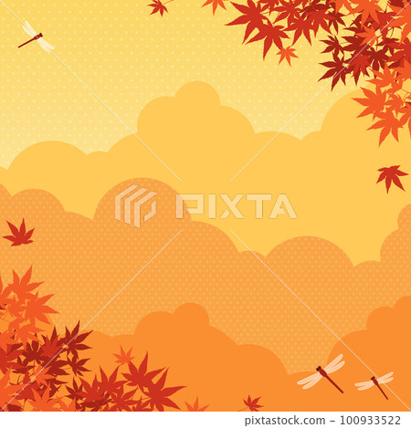 Landscape with autumn leaves and red dragonfly flying Background material (square) 100933522
