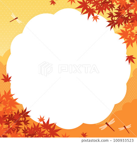 Scenery with autumn leaves and red dragonfly dancing Frame/background material (square) 100933523