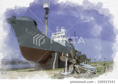 和歌山縣太地町水彩風格太地捕鯨船 和歌山縣太地町水彩風格太地捕鯨船 100933541