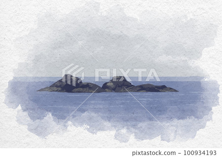 三重縣熊野市真見島水彩畫鬼城 三重縣熊野市真見島水彩畫鬼城 100934193
