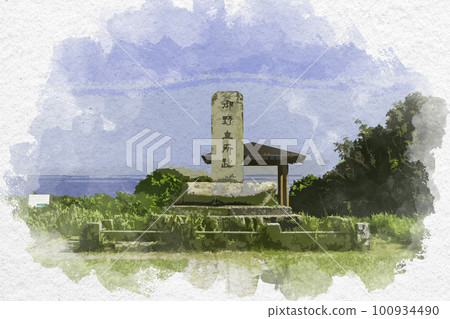 和歌山縣大野手所串本町的水彩風格串本鹿之崎燈塔遺址 100934490