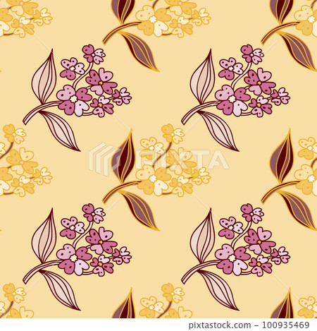 Seamless pattern with decorative flowers. Floral background. Cute plants endless backdrop. 100935469