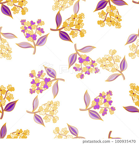 Seamless pattern with decorative flowers. Floral background. Cute plants endless backdrop. 100935470
