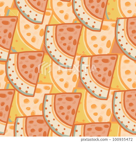 Hand drawn watermelon slices seamless pattern. Funny fruit backdrop. 100935472