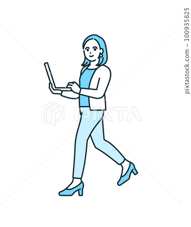 Vector illustration material of a business woman with a personal computer. Vector illustration material of a business woman with a personal computer. 100935825