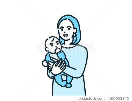 Illustration material of a young mother holding a baby. 100935845