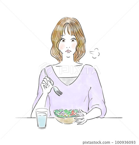 一個為了節食而忍受少量食物的女人 100936093