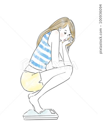 可愛的女人擔心她的體重 可愛的女人擔心她的體重 100936094