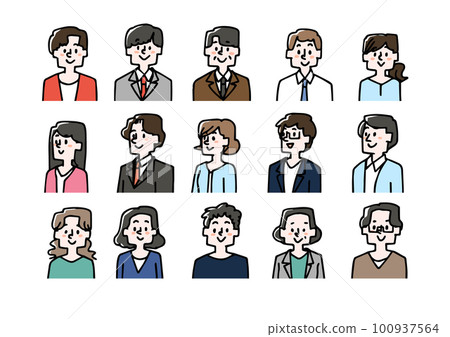 Icon illustrations of office workers of various ages and genders 100937564