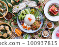 Asian Food, Traditional Thai Food, with side dishes 100937815