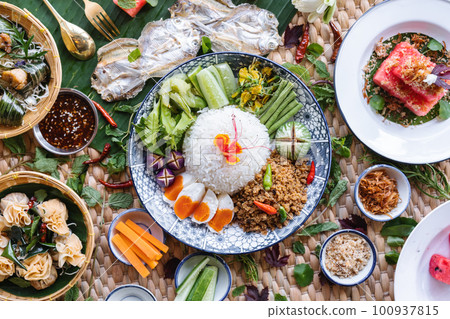 Asian Food, Traditional Thai Food, with side dishes Asian Food, Traditional Thai Food, with side dishes 100937815