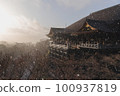 Kiyomizu temple, with snow in sunset famous landmark and tourist attraction in Kyoto, Japan 100937819