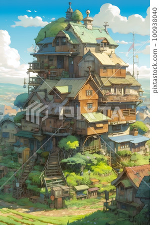 A cute town that seems to appear in a picture book "AI generated image" 100938040