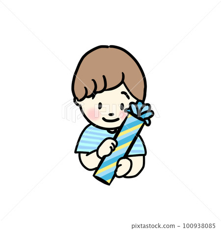 一個男孩拿著禮物父親節插圖 100938085