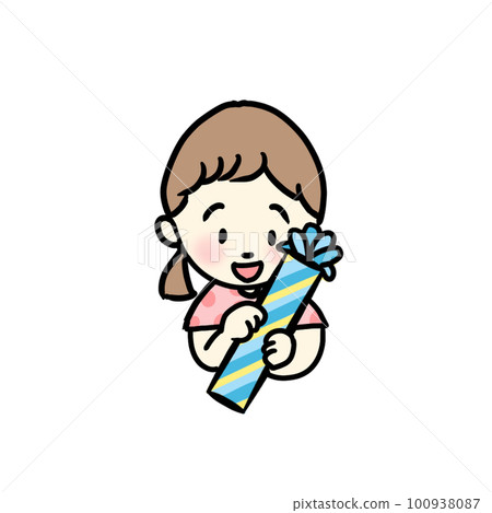 拿著禮物的女孩父親節插畫 100938087