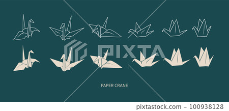 由摺紙製成的簡單千紙鶴矢量素材集 由摺紙製成的簡單千紙鶴矢量素材集 100938128