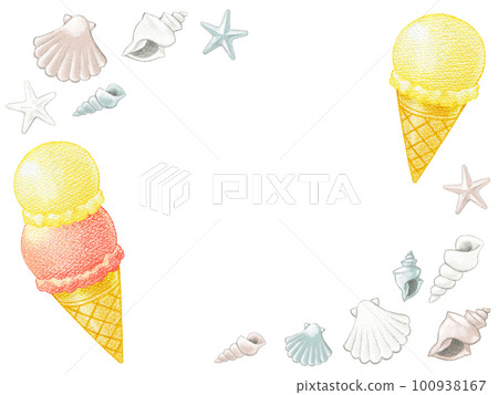 Horizontal frame material of summer ice cream and shells 100938167