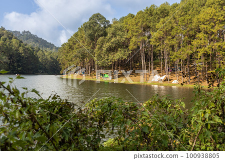 Pang Ung is a tourist attraction in Mae Hong Son, Northern Thailand with scenic alpine lake and pine trees. Tourist can rent a tent to camp and enjoy the environment. Pang Ung is a tourist attraction in Mae Hong Son, Northern Thailand with scenic alpine lake and pine trees. Tourist can rent a tent to camp and enjoy the environment. 100938805
