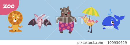Set of cute vector animal characters for kids. African, marine and forest animals 100939629
