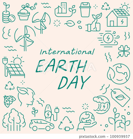 Earth day vector illustration. Line art style background design for Article, Web page, Banner, Poster, Print ad, etc. 100939937